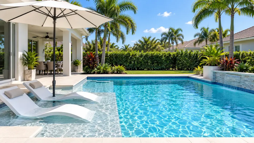 A clean contemporary pool with a sun shelf