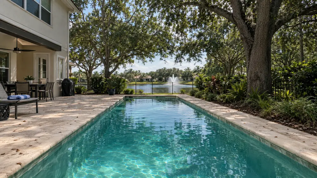 A backyard swimming pool at a home in Coconut Creek, FL