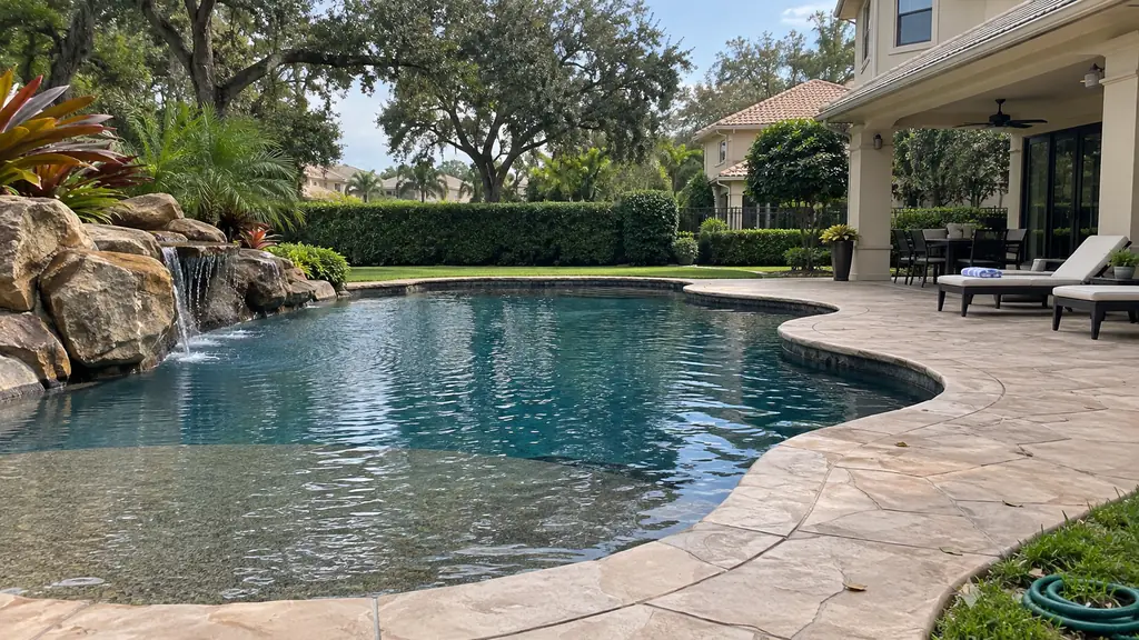 A backyard swimming pool at a home in Cooper City, FL