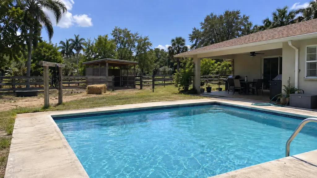 A backyard swimming pool at a home in Davie, FL