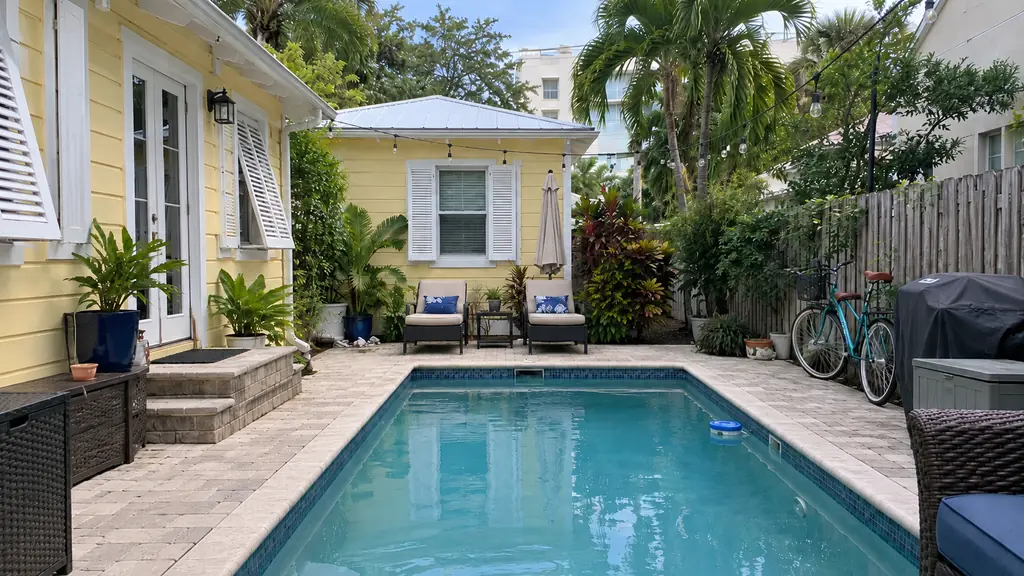A backyard swimming pool at a home in Delray Beach, FL