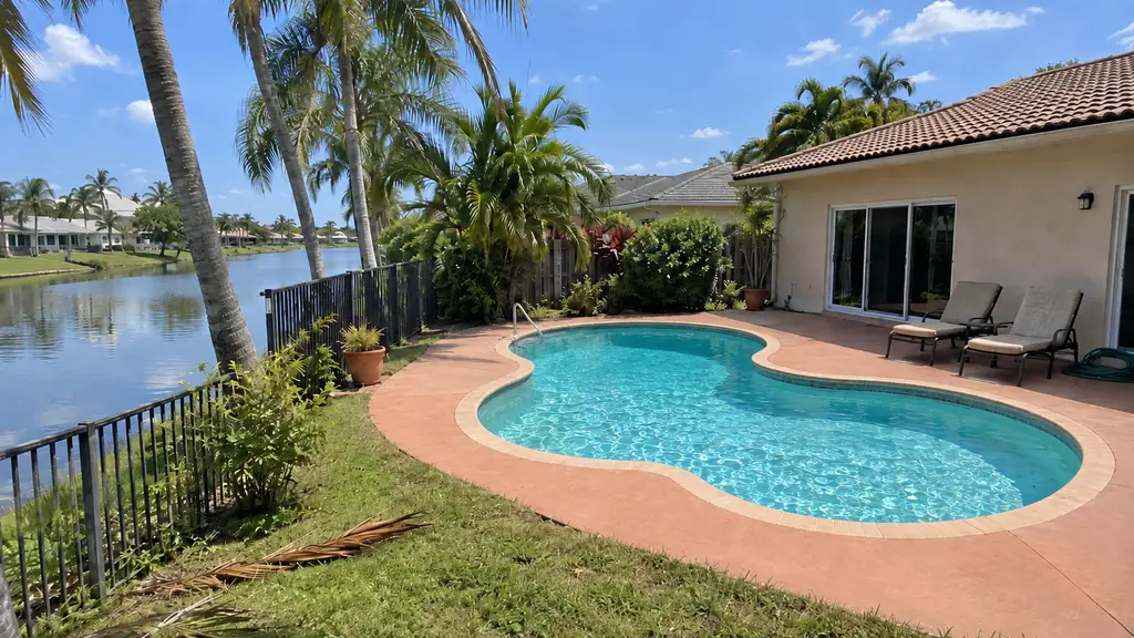 A backyard swimming pool at a home in Lauderhill, FL